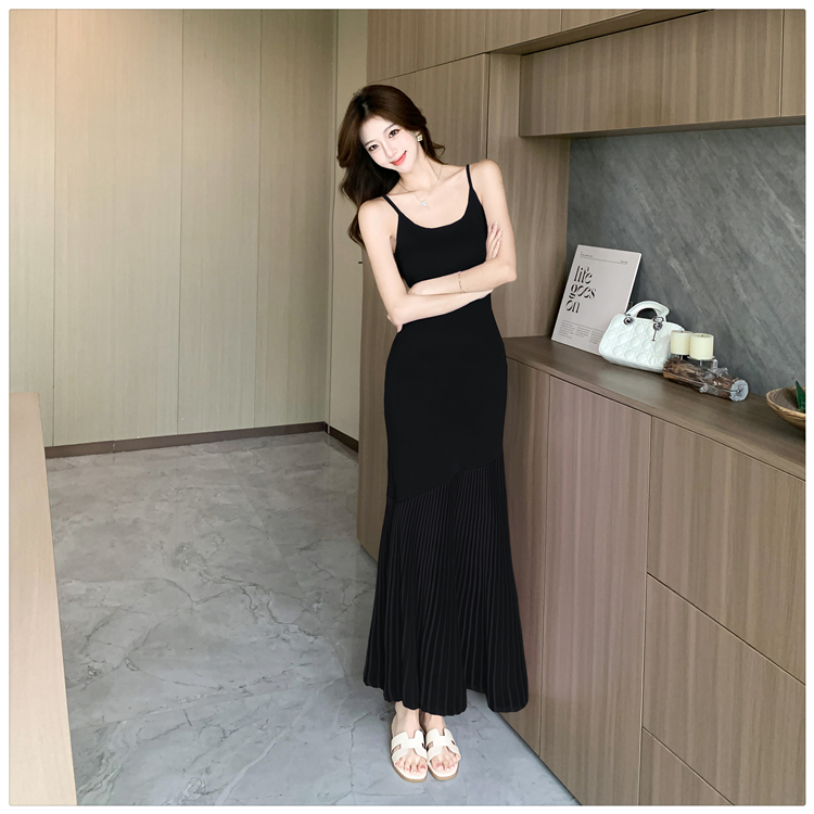 Summer long dress pinched waist dress for women