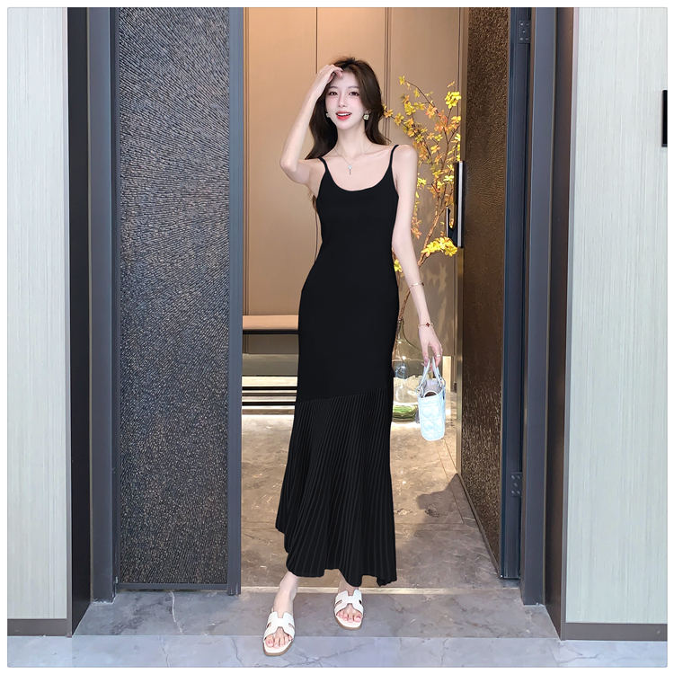 Summer long dress pinched waist dress for women