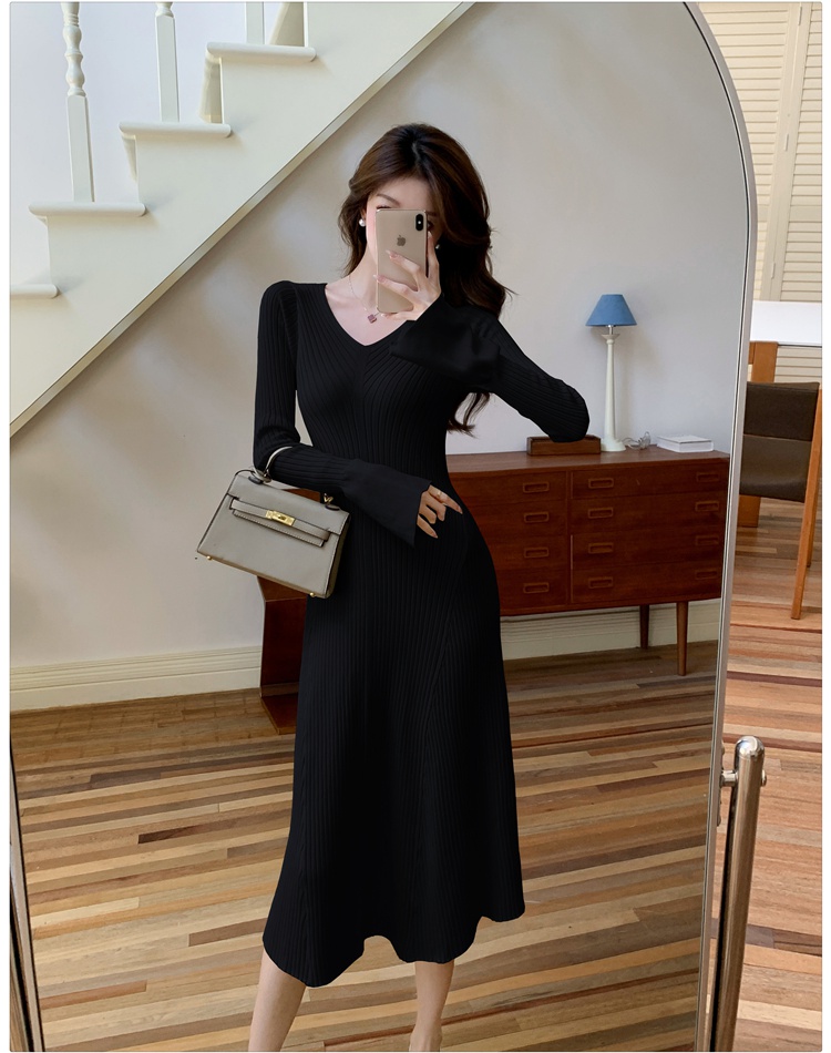 Pinched waist knitted sweater dress slim dress for women