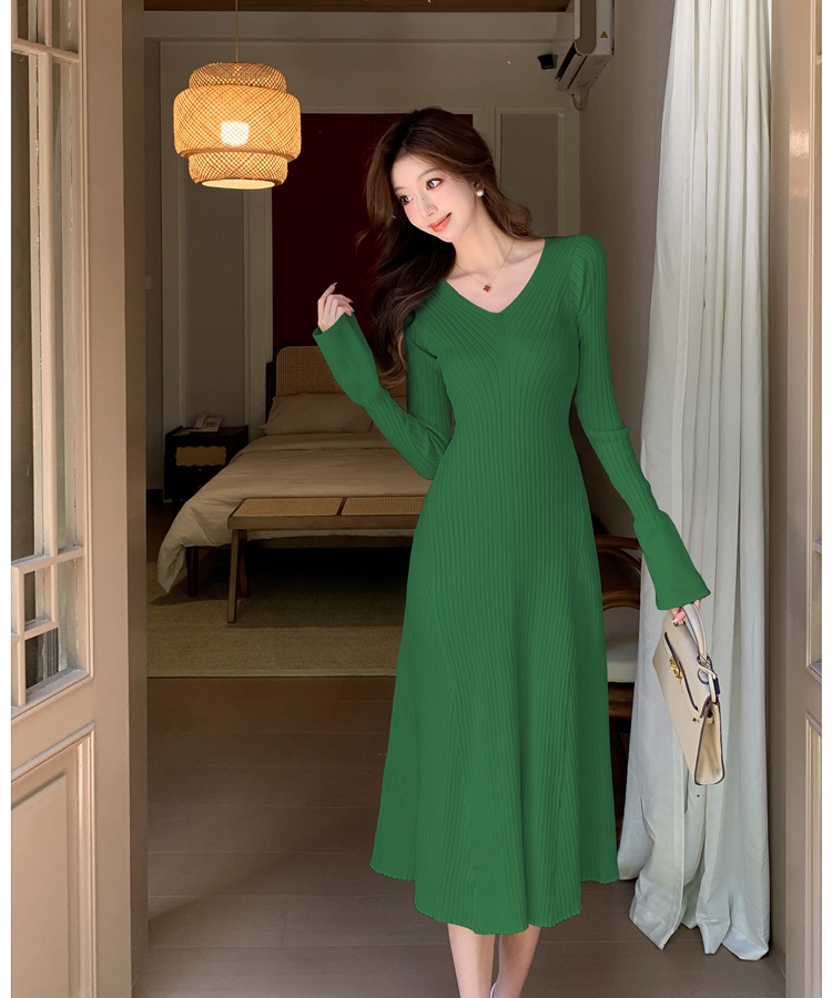 Pinched waist knitted sweater dress slim dress for women