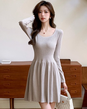 France style bottoming square collar dress for women