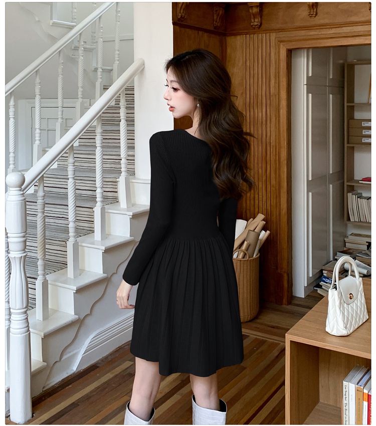 France style bottoming square collar dress for women