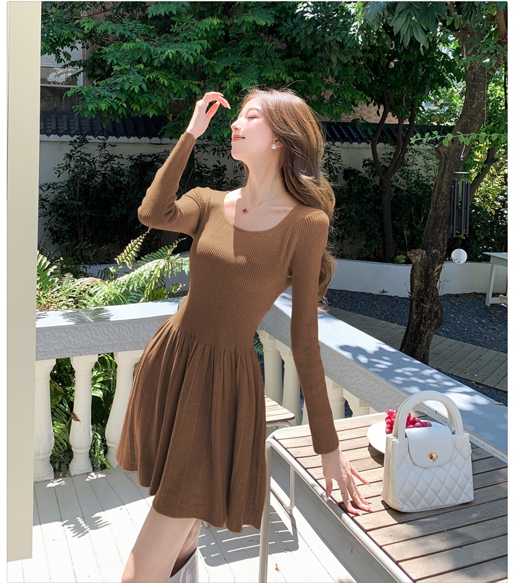 France style bottoming square collar dress for women