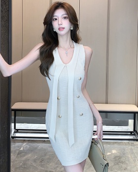 Package hip slim ladies chanelstyle white knitted dress