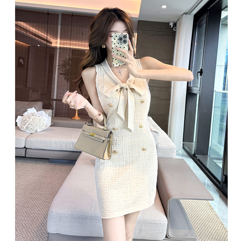 Package hip slim ladies chanelstyle white knitted dress