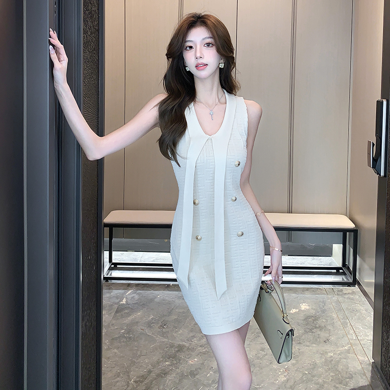 Package hip slim ladies chanelstyle white knitted dress