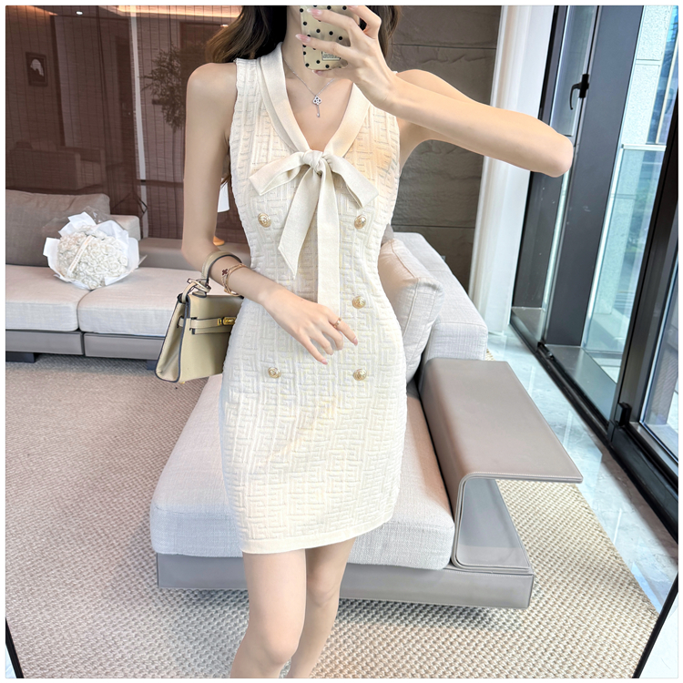 Package hip slim ladies chanelstyle white knitted dress