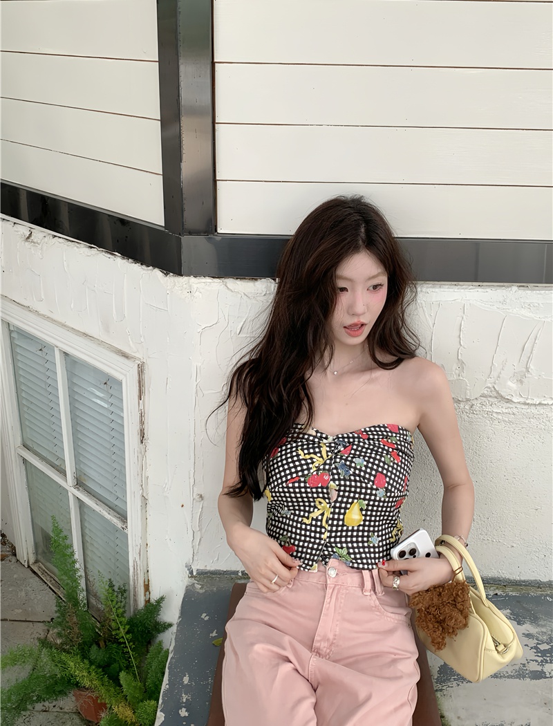 Summer slim spicegirl tops plaid printing vest for women