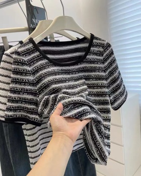 Quality stripe tops short sleeve unique sweater