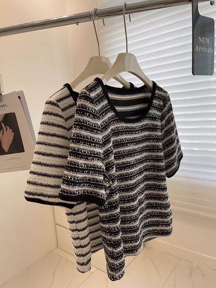 Quality stripe tops short sleeve unique sweater