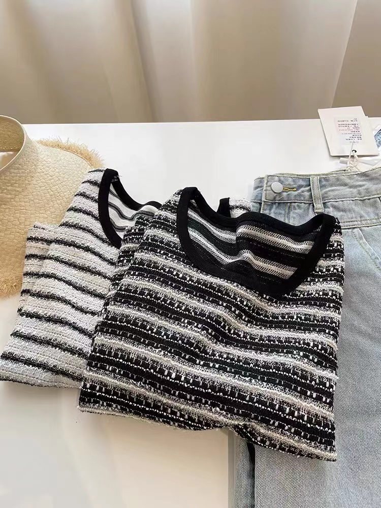 Quality stripe tops short sleeve unique sweater