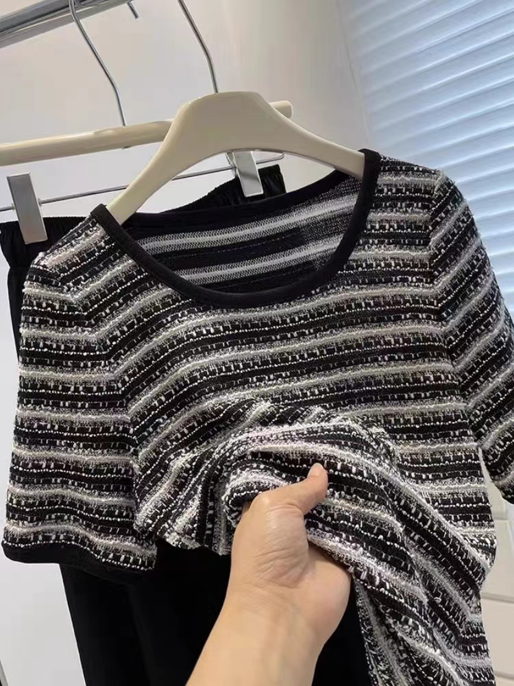 Quality stripe tops short sleeve unique sweater