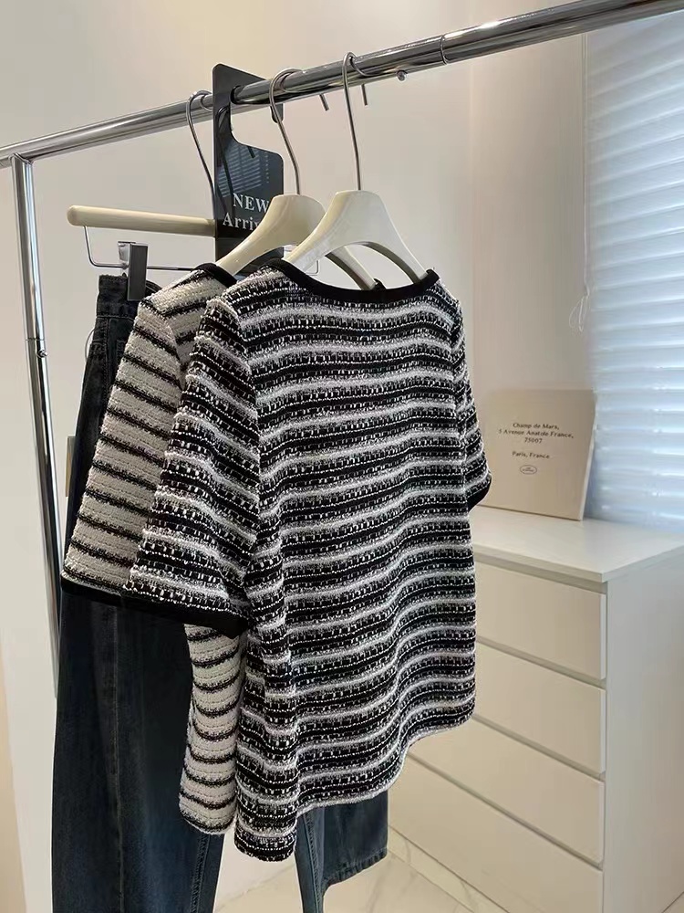 Quality stripe tops short sleeve unique sweater