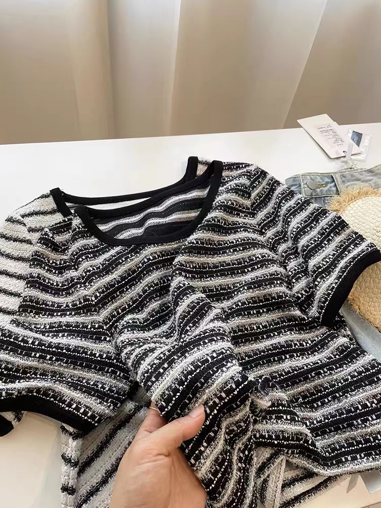 Quality stripe tops short sleeve unique sweater