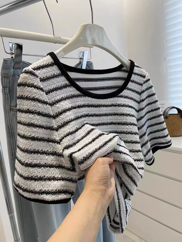 Quality stripe tops short sleeve unique sweater