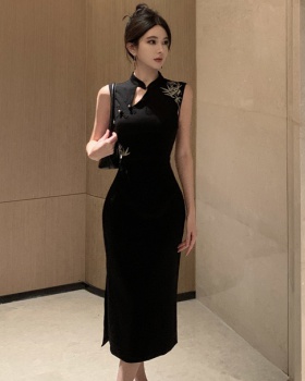 Split retro dress long cheongsam