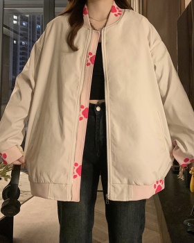 Loose student splice coat jacquard retro embroidery jacket