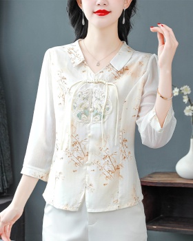 Chinese style chiffon tops retro embroidery shirt