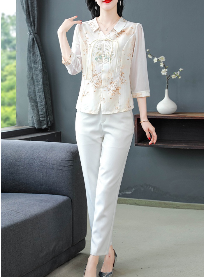 Chinese style chiffon tops retro embroidery shirt