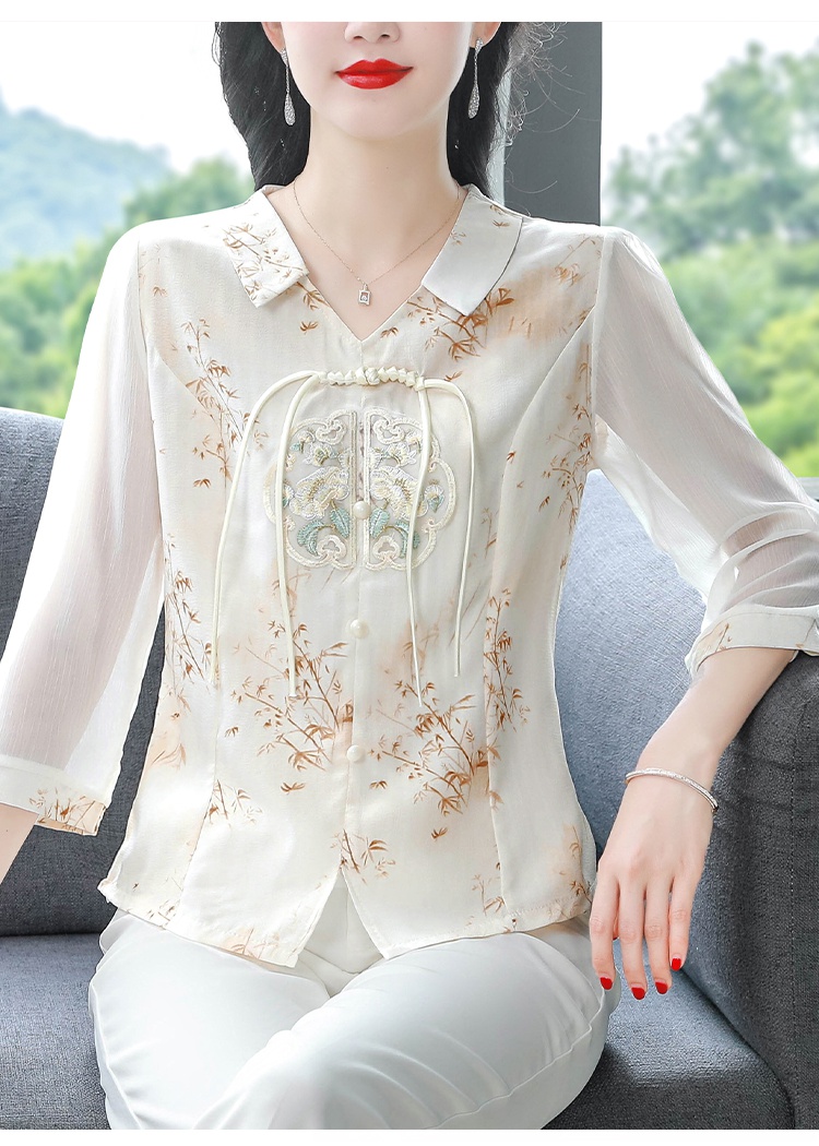 Chinese style chiffon tops retro embroidery shirt