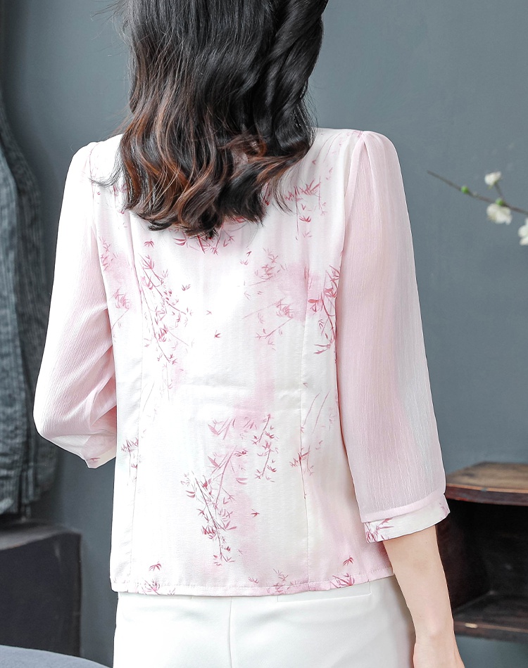 Chinese style chiffon tops retro embroidery shirt