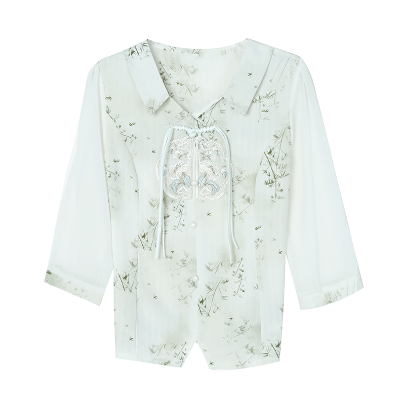 Chinese style chiffon tops retro embroidery shirt