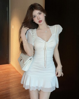 Boats sleeve gauze bottoming sexy dress for women