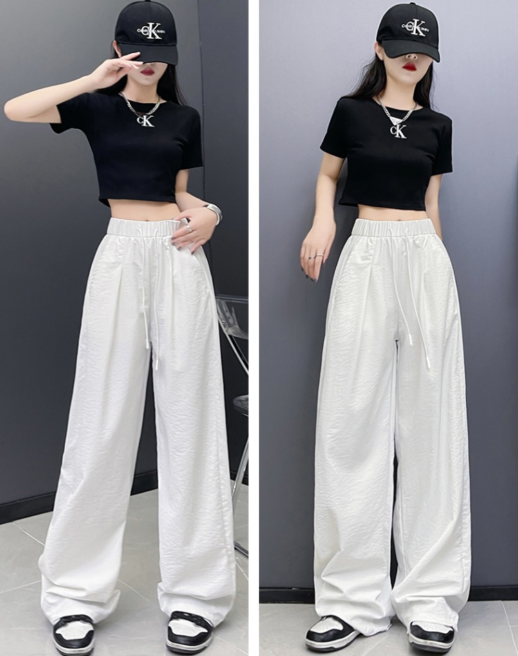 Drape ice silk wide leg pants straight pants for women