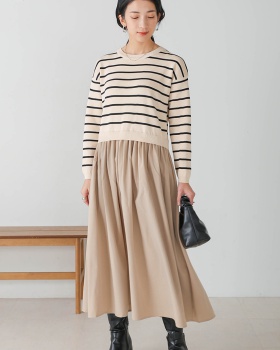 Stripe Pseudo-two fashionable fashion dress for women