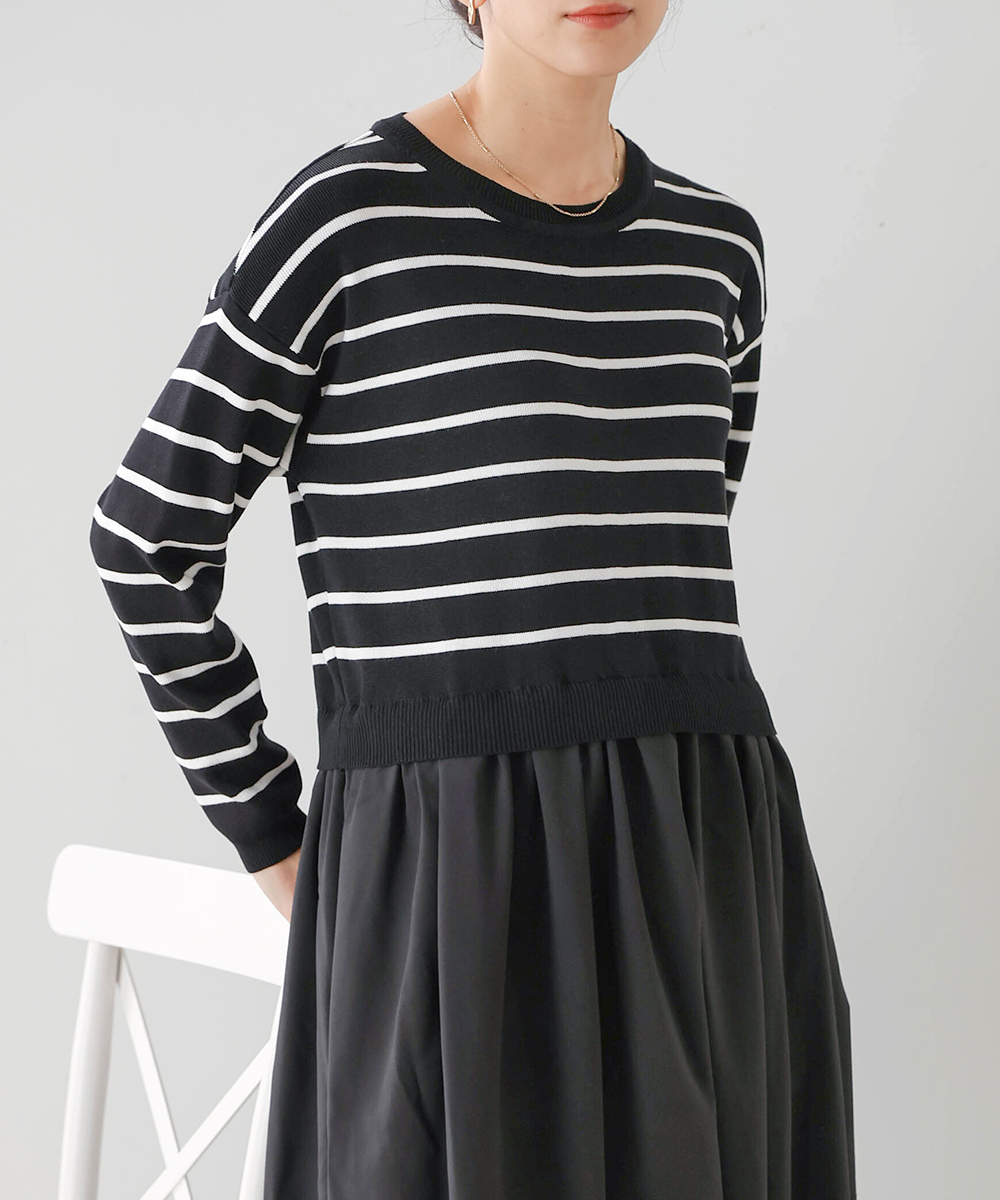 Stripe Pseudo-two fashionable fashion dress for women