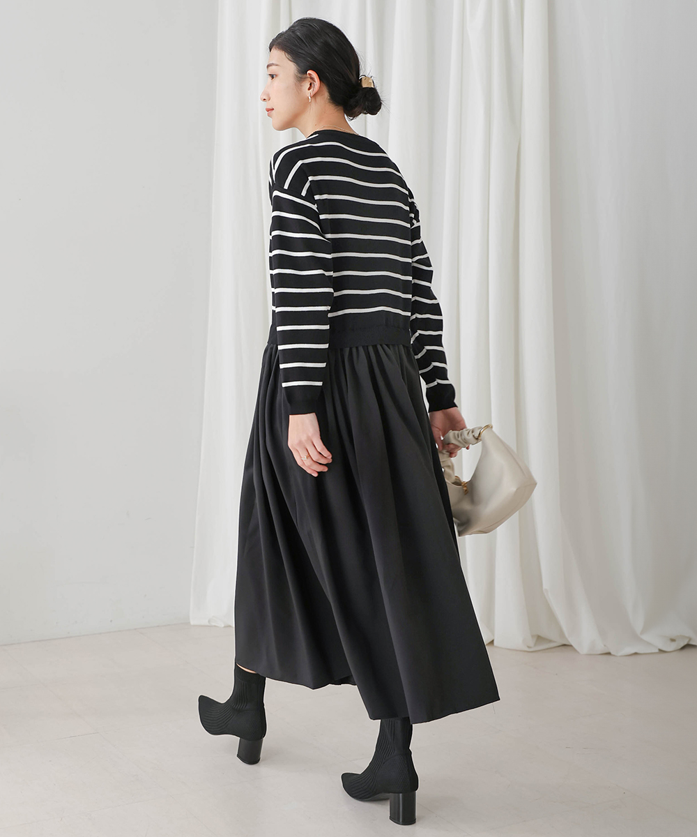 Stripe Pseudo-two fashionable fashion dress for women