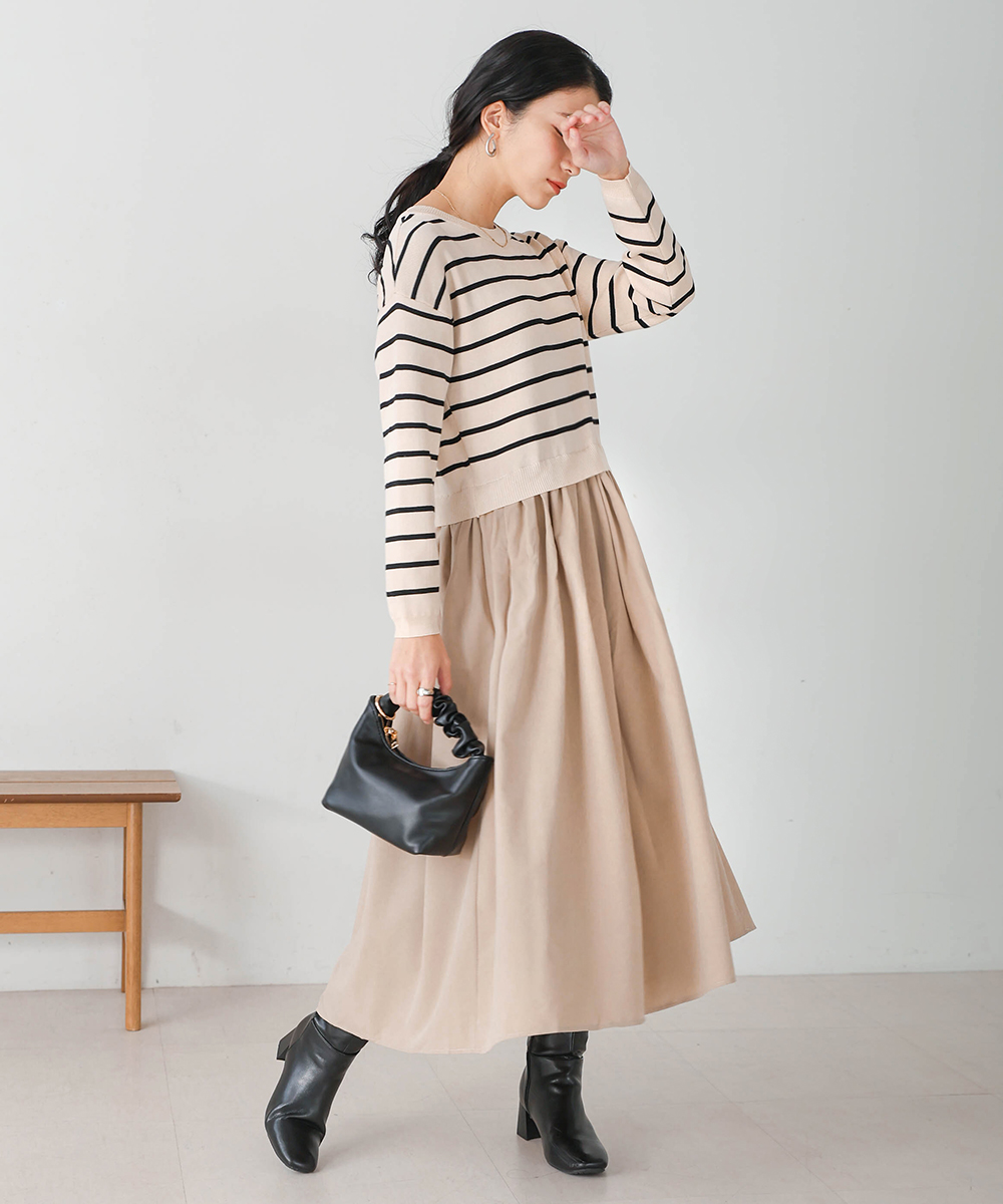 Stripe Pseudo-two fashionable fashion dress for women