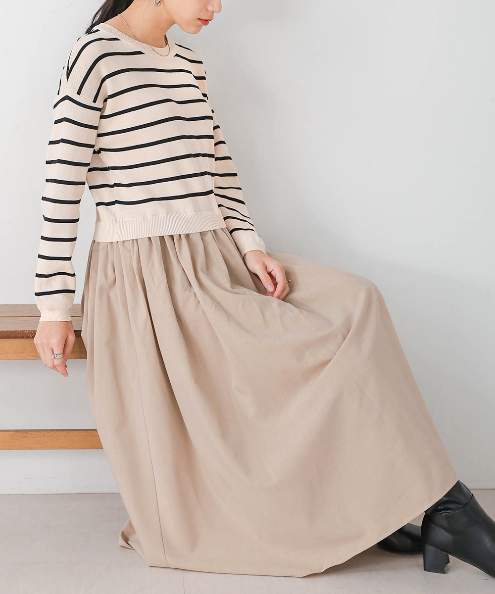 Stripe Pseudo-two fashionable fashion dress for women