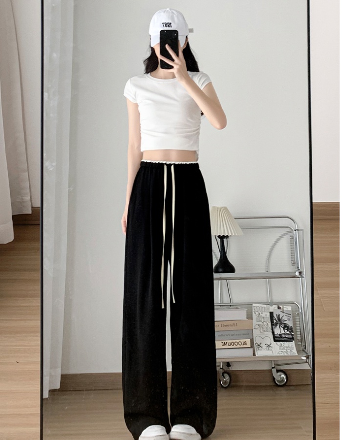 Casual straight pants pocket wide leg pants