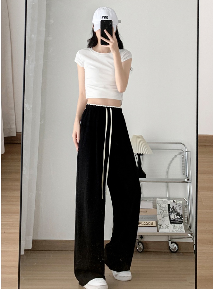 Casual straight pants pocket wide leg pants