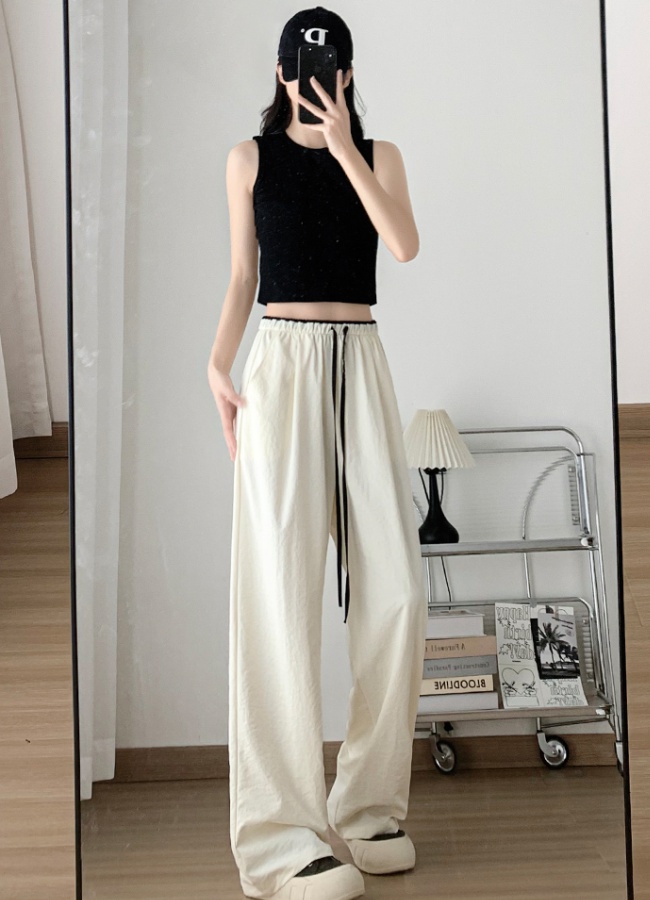 Casual straight pants pocket wide leg pants