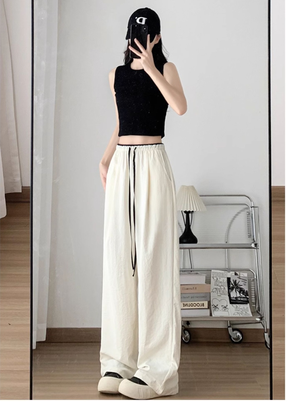 Casual straight pants pocket wide leg pants