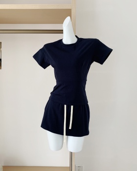 Short sleeve elastic T-shirt drawstring shorts a set