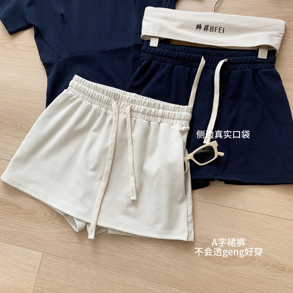 Short sleeve elastic T-shirt drawstring shorts a set