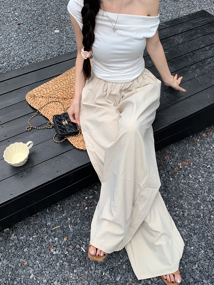 Loose elastic waist casual pants slim wide leg pants