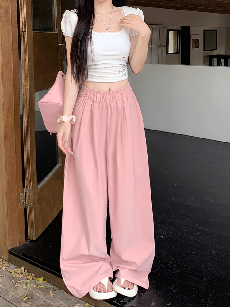 Loose elastic waist casual pants slim wide leg pants