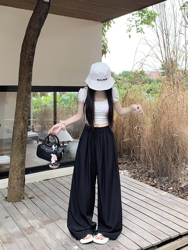 Loose elastic waist casual pants slim wide leg pants