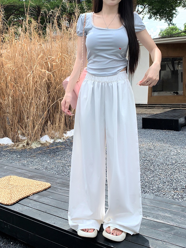 Loose elastic waist casual pants slim wide leg pants