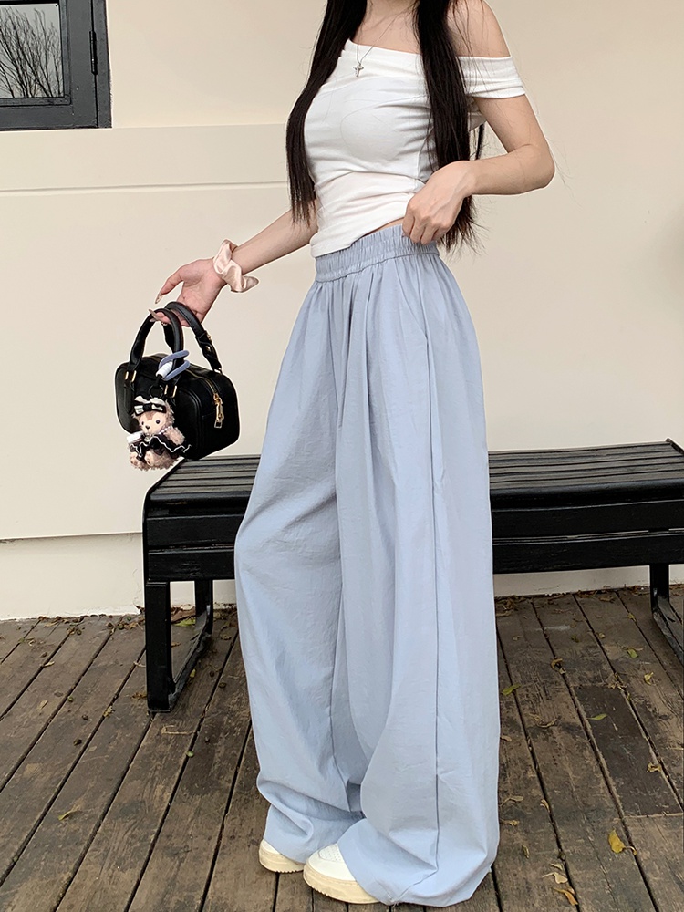 Loose elastic waist casual pants slim wide leg pants