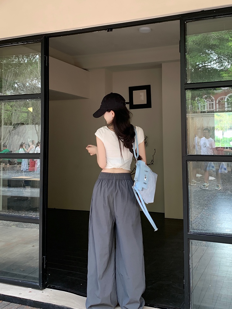 Loose elastic waist casual pants slim wide leg pants