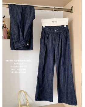 All-match summer fold jeans loose straight pants long pants
