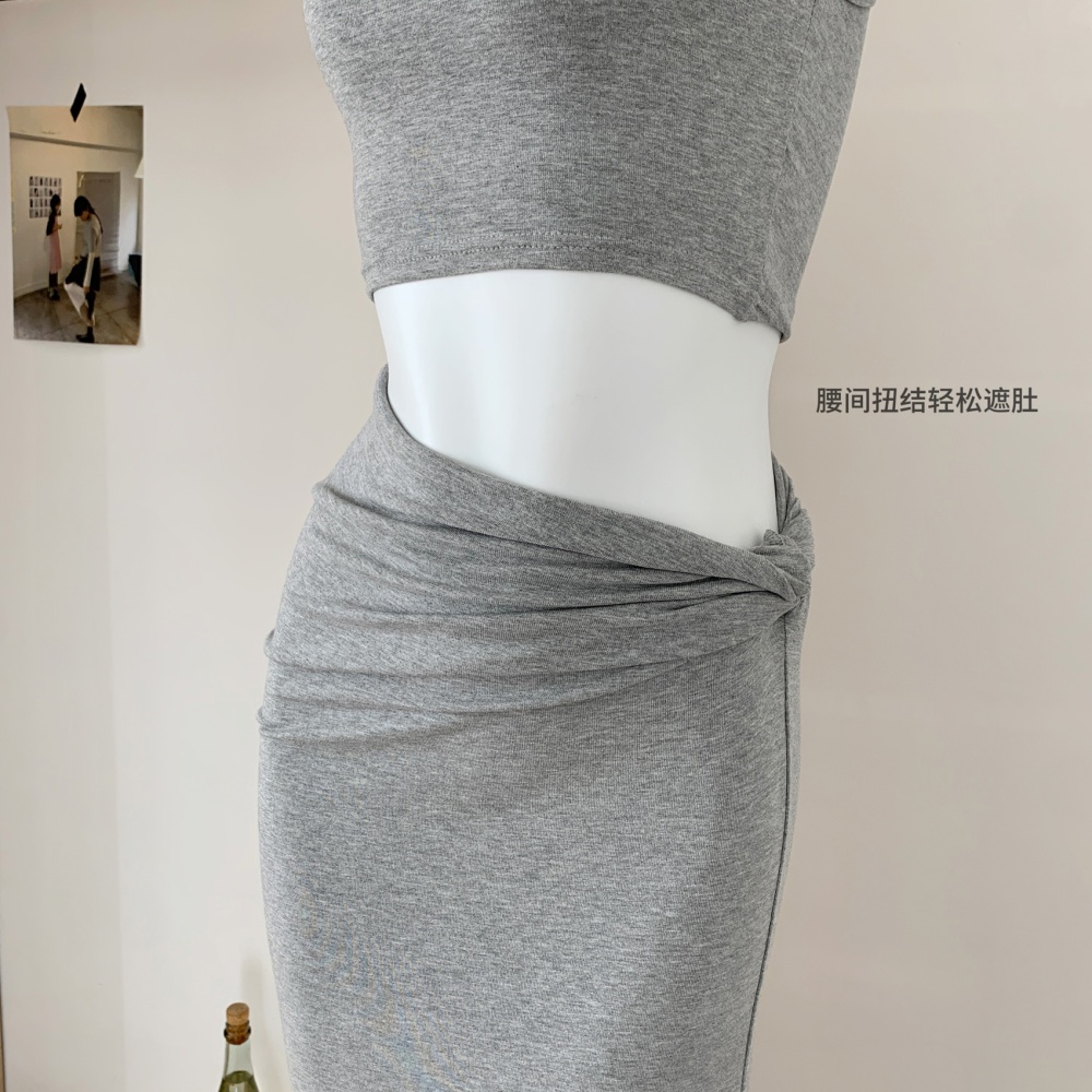 Slim long vest summer short short skirt a set for women