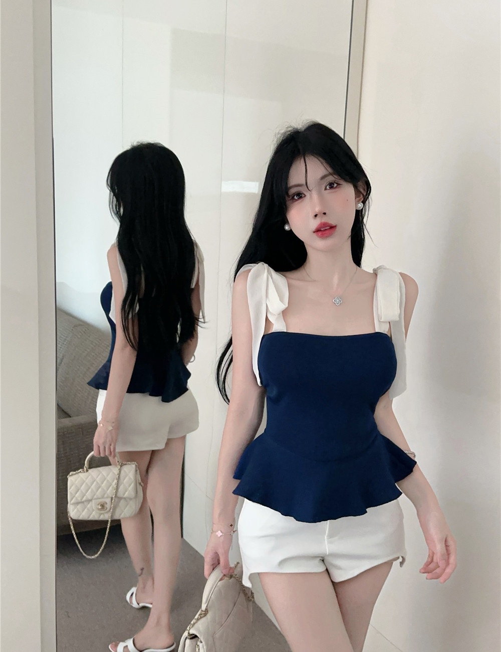 Pure knitted fashion tops slim all-match sling vest