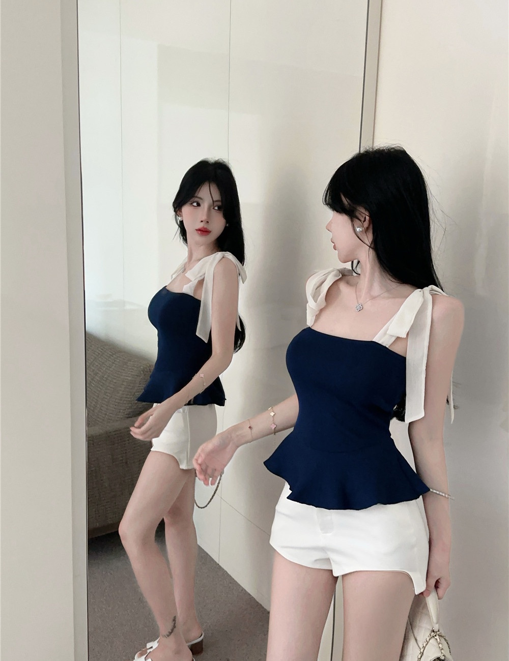 Pure knitted fashion tops slim all-match sling vest