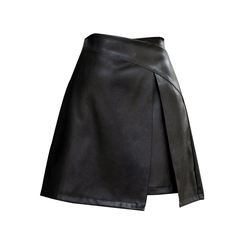 A-line autumn split one step skirt irregular PU skirt